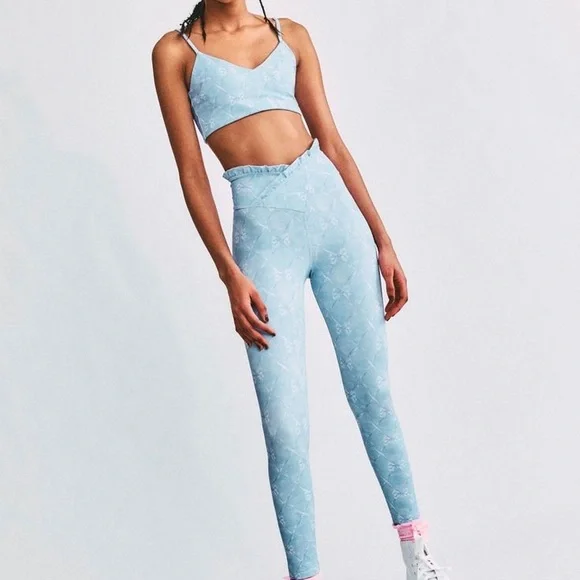 LoveShackFancy X Beach Riot Light Blue Ruffled Top Leggings - Picture 4 of 5